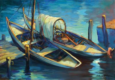 Peter Stephan, geb. 1896, Boote am Anlegesteg, Öl/Lwd., signiert, ca. 70 x 100 cm, Rahmen