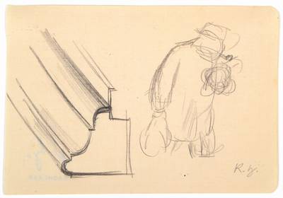 Karl Hubbuch, 1891-1979, Bleistiftzeichnung, rechts unten monogrammiert, rückseitig Nachlaßstempel, PP, Blattgr. ca. 10x14.5 cm, unter Glas gerahmt