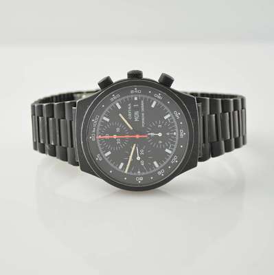 ORFINA/PORSCHE-DESIGN Armbandchronograph, Automatik, Schweiz um 1980, Edelstahl inkl. Edelstahlband schwarz matt. (Farbe teilw. fehl.), Boden ...