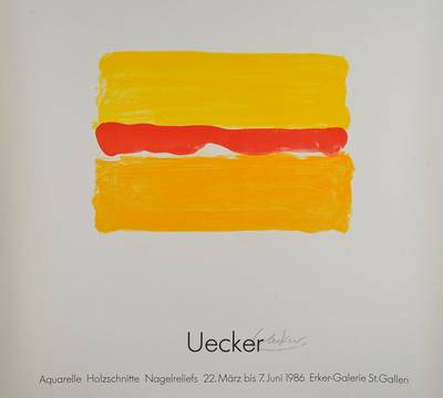 Günther Uecker, geb. 1930, Lithographie zur Ausstellung 1986, signiert, Blattgr. ca. 61x61cm, mit Knicken