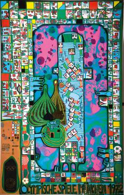 Friedensreich Hundertwasser, 1928-2000, Farbserigraphie mit Metallfolienprägung, Olympische Spiele München 1972, nummeriert 0945/3999, Blattgr. ca. ...