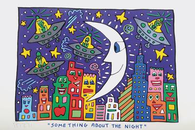 James Rizzi, 1950-2011, Lithographie, Something about the night, signiert und nummeriert 990/999, Motiv ca. 17x23 cm, Blattgr. ca. 30x29,5 cm