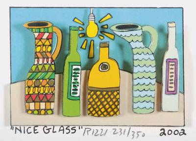 James Rizzi, 1950-2011, 3D-Lithographie, Nice Glass, signiert und nummeriert 231/350, datiert 2002, Motiv ca. 5,2x7,7 cm, unter Glas gerahmt
