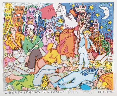 James Rizzi, 1950-2011, 3D-Lithographie, Liberty Leading the people, signiert und nummeriert 198/350, datiert 1830+1998, Motiv ca. 19,5x24,5 cm, ...