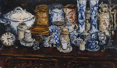 Henri Vandermoere, geb. 1939, Küchenstillleben, Öl/Lwd, links unten signiert, ca. 60x100cm, Rahmen