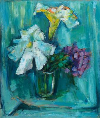 E. Baumann, zeitgenössischer Künstler, Stillleben, Öl/Karton, links unten signiert, ca. 53x45 cm, Rahmen