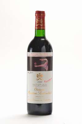 1 Flasche 1990 Chateau Mouton Rothschild, Pauillac, Künstleretikett: Francis Bacon, ca. 75 cl, ca. into neck, 12,5% Vol., in Originalpapier ...
