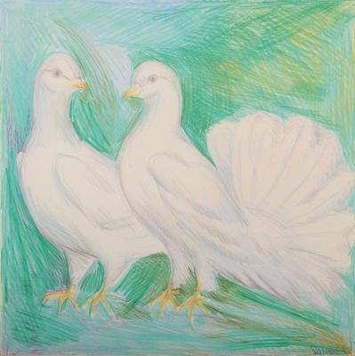 Salomé (Wolfgang Ludwig Cihlarz), geb. 1954,Taubenpaar, Buntstiftzeichnung auf Papier, rechts unten signiert und datiert 82, ca. 32x32cm, unter ...