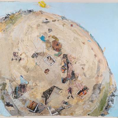 Norbert Nüssle, 1932-2012, "La plage ronde de cette", annee 1995, Mischtechnik und Collage/Karton, ca. 64,5x68 cm, u. Glas gerahmt, li. u. ...