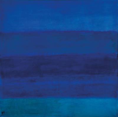 Gaston Galé, zeitgenössischer Belgischer Künstler, Abstrakte Komposition in Blautönen, Öl/Lwd, links unten signiert, ca. 100x100 cm, Leiste