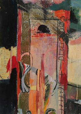 A. Adams, zeitgenössischer Künstler, abstrakte Komposition, Acryl/Hartfaser, rechts unten signiert und datiert 74, ca. 70x50 cm, Rahmen