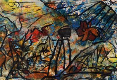Lupo, Wilfried P. Wolff, geb. 1941, Öl/Papier, rechts oben signiert, Blattgr. ca. 40x58 cm, auf dünnem Karton befestigt