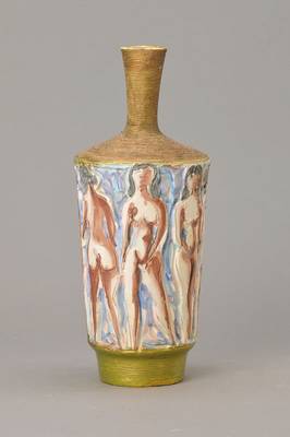 Giuseppe Tagliariol, ital. Künstler, 20. Jh., Künstlervase, umlaufend mit Relief, Frauenakte, bunt bemalt, am Boden signiert Tag und num. 8036 ?, ...