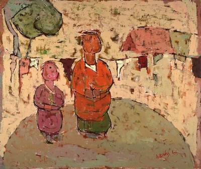 Apostolos Dedes, geb. 1937, Griechischer Expressionist, hier: Abstrakte Komposition, Öl/Holz, rechts unten signiert, ca. 86x73 cm