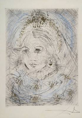 Salvador Dali, 1904-1989, Portrait de Maguerite, Radierung mit Kaltnadel und Roulette, aus: Faust, 1968/69, blau koloriert und gold gehöht, signiert ...
