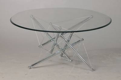 Couchtisch "No. 714", Entwurf Hannes Wettstein & Theodore Waddell, 1973, Ausführung wohl Cassina, Italien, Gestell aus verchromtem Stahl, ...