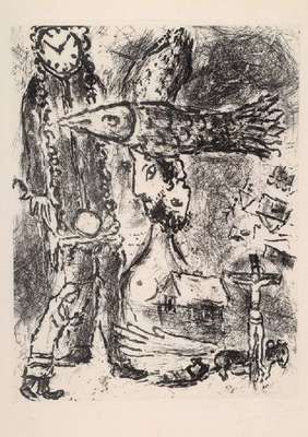 Marc Chagall, 1887-1985, Radierung und Aquatinta, Composition à l´horloge, Signatur und Nummerierung stark verblasst, num. 68/125, WVZ Cramer Nr. ...