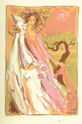 Unbekannter zeitgenössischer Künstler, Harlekin und Prinzessin, Lithographie, unleserlich handsigniert und nummeriert 48/200, Motiv ca. 43x29 cm, ...