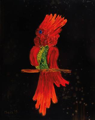Paz Muro, Spanische Künstlerin und Performancekünstlerin, 2. Hälfte 20. Jhd., hier: Kakadu, Mischtechnik, Öl/Masse auf Metall/Blech, ...