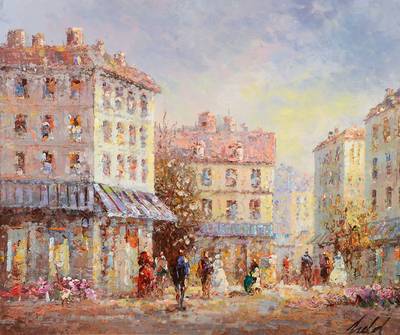 Eberhard Held, Maler des 20.Jhd., Impressionistische Malweise, hier: Pariser Stadtszene, Öl/Lwd, rechts unten signiert, ca. 50x60 cm, Rahmen