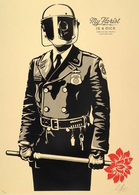 Shepard Fairey, geb. 1970, bedeutender Amerikanischer Street-Art-Künstler, hier: My florist is a dick, Siebdruck, signiert und nummeriert 161/450, ...