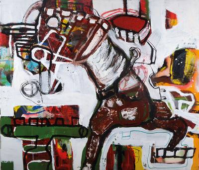 Oliver Flössel, Berliner Künstler, Leittier, Öl/Lwd, rückseitig signiert und datiert 2005, betitelt, ca. 60x70 cm