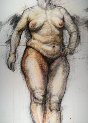 Erhard Göttlicher, geb. 1946, Signora Ketty I, Mischtechnik auf Papier, rechts signiert und datiert 16/1978, betitelt, ca. 148x108 cm, unter Glas ...
