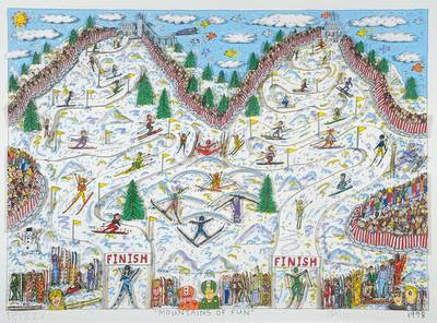 James Rizzi, 1950-2011, 3-D Konstruktion auf Bütten, Mountains of Fun, handsigniert u. nummeriert 159/350, WVZ: James Rizzi S. 288, mit ...