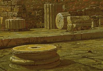 Michalis Georgas, geb. 1947, Griechischer Künstler, hier: Tempera/Holz, links unten signiert, ca. 43x58 cm, Rahmen