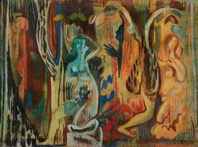 Rudi Baerwind, 1910-1982 Mannheim, Nymphenwald, Gouache auf Papier, 1949, mittig signiert, ebenso auf Rahmenrückseite signiert, ca. 74x99 cm, ...