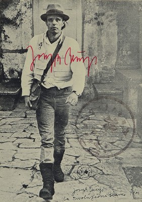 Joseph Beuys, 1921-1986, Postkarten- Multiple, handsigniert, mit FIU Stempel, ca. 15x10cm, unter Glas, Rahmen