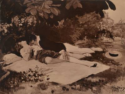 Miklos Vadasz, 1884-1927, Sepiazeichnung auf Papier, rechts unten signiert, datiert 1913, Blattgr. ca. 29x38,5 cm, Blatt mit Besch.