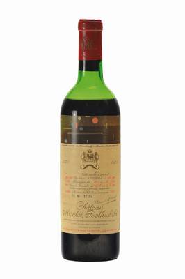 1 Flasche 1971 Chateau Mouton Rothschild, Pauillac, Künstleretikett: Wassily Kandinsky, ca. 75 cl, ca. mid shoulder, unverkostet, Etikett l. ...