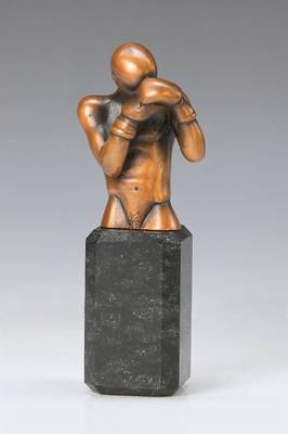 Bruno Bruni, geb. 1935 Gradara, Boxer, Bronzeskulptur auf Sockel, signiert und nummeriert 3752/30000, Gesamthöhe ca. 19 cm