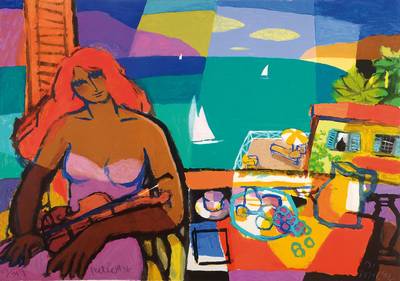 Michael Leu, geb. 1951, Lithographie, Patio 56, signiert und nummeriert 89/319, Motiv ca. 69x98 cm, unter Glas gerahmt