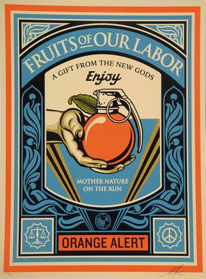 Shepard Fairey, geb. 1970, bedeutender Amerikanischer Künstler, hier: Fruits of our labor, signiert und nummeriert 170/450, Blattgr. ca. 61x45,5 cm