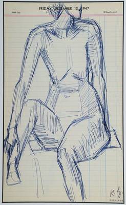 Karl Hubbuch, 1891-1979, Kugelschreiberzeichnung, Nachlaßstempel, rückseitig weitere Zeichnung, Blattgr. ca. 31,3x19,2 cm, unter Glas gerahmt