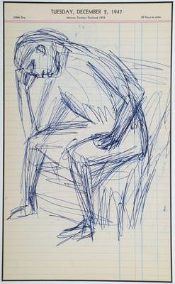 Karl Hubbuch, 1891-1979, Kugelschreiberzeichnung, Nachlaßstempel, rückseitig weitere Zeichnung, Blattgr. ca. 31,4x19,3 cm, unter Glas gerahmt