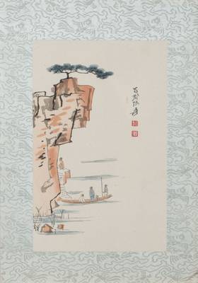 Zhang Daqian, 1899-1983, Holzschnitt auf Reispapier, in Seidenbrokat gefasst, um 1950, Provenienz: Nachlass Frank Hänel Galerie Wiesbaden, ca. 38x27 ...