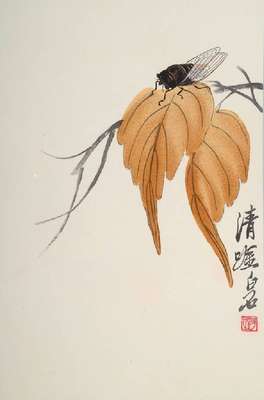 Qi Baishi, 1864-1957, Holzschnitt auf Reispapier in Seidenbrokat gefasst, um 1950, Signaturstempel, Provenienz: Nachlaß Frank Hänel Galerie ...