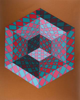 Victor Vasarely, 1906-1997, Sancton, Serigraphie in 10 Farben auf Goldgrund, auf Karton, aus 1979, handsigniert und nummeriert XXXVII/L, ...