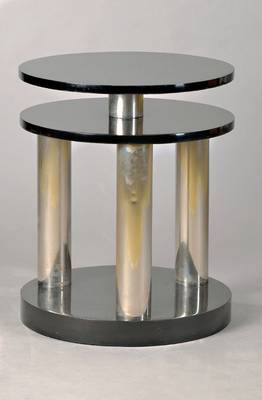 Beistelltischchen, im Art-Deco-Stil, 80er Jahre, z.T. Mahagoni massiv, 3 Säulenverkleidungen darüber 2 runde Etagen, sehr dekorativ, H. ca. 61 cm, ...