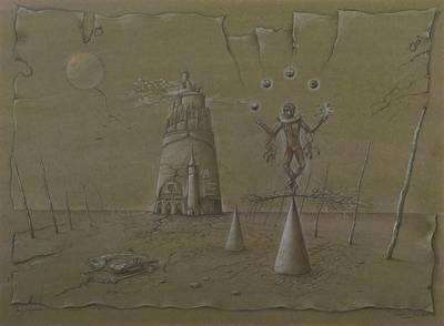 Werner Holz, geb. 1948 Grünstadt, hier: der Jongleur, Buntstiftzeichnung auf grünlichen Karton, signiert und bez., dat. 1985, 59 x 49 cm, Rahmen