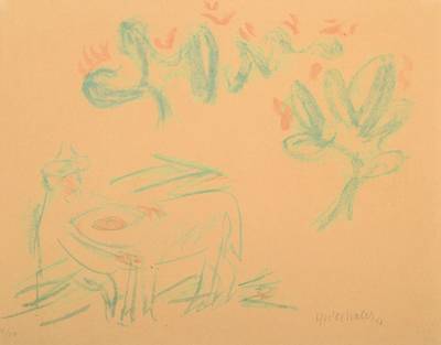 HAP Grieshaber, 1909-1981, Mann mit Esel, Lithographie, signiert und nummeriert 15/50, PP, ca. 26 x 33 cm, unter Glas gerahmt