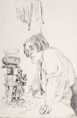 Karl Hubbuch, 1891-1979, Radierung, Goldfischglas, Signaturstempel verblasst, Nachlass-Prägung, Platte ca. 21.8x14.8 cm, Blattgr. ca. 39x26.5 cm