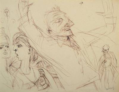 Karl Hubbuch, 1891-1979, Federzeichnung, rechts unten handsigniert, 28x36 cm, unter Glas gerahmt