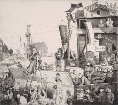 Karl Hubbuch, 1891-1979, Radierung, Mörderzentrale, Stempelsignatur, Platte ca. 19x21,3 cm, Blattgr. ca. 35,5x39 cm
