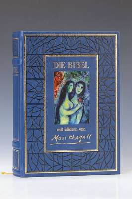 Die Bibel illustriert von Marc Chagall, Pattloch Verlag, 1990, Ledereinband mit Gold-, Blind- und Farbprägung, dreiseitiger Goldschnitt, mit ...