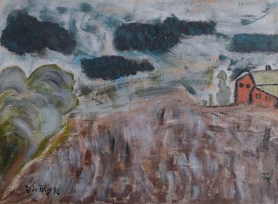 Fredo Bley, 1929-2010, Landschaft mit dramatischen Wolkenformationen, Öl/Malkarton, links unten signiert und dat. 90, ca. 46x61cm, Rahmen
