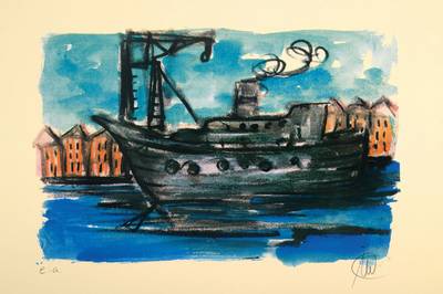 Markus Lüpertz, geb. 1941, Wirtschaft und Hafen, 2003, Farbserigraphie, handsigniert und nummeriert e.a., Blattgr. ca. 53,5x75,5 cm